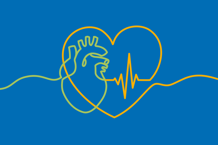 Stilisierte Herzgrafik mit EKG-Linie auf blauem Hintergrund Stilisierte Herzgrafik mit EKG-Linie auf blauem Hintergrund